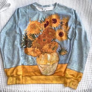 Crewneck long sleeve van gogh sunflower print